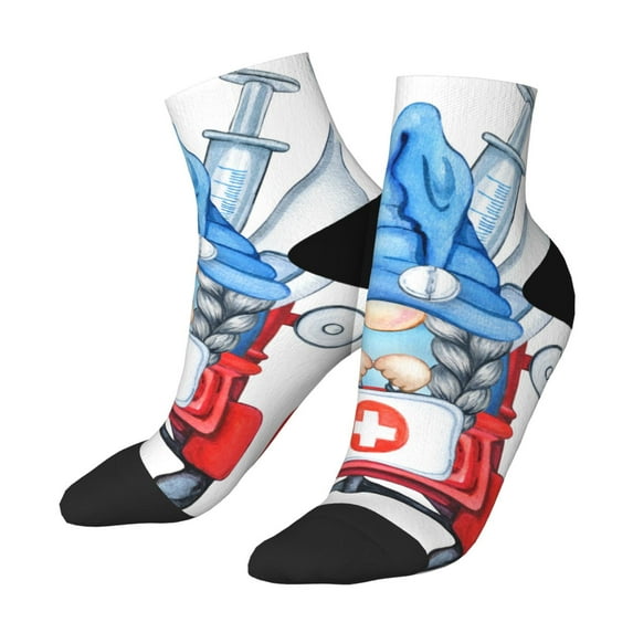 Uemuo Medicine Gnome Truck Red Printed Crew Socks, Moisture-Wicking Socks, Athletic Socks for Men Breathable Cushion Socks Casual Sport Socks for Running Traveling