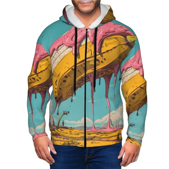 Uemuo Melting Banana Fantasy for Men's Fashion Full-zip Hoodies & Sweatshirts with Kangaroo Pocket, Zip-up Hooded Sweatshirt, Moisture Wicking & Breathable-3X-Large