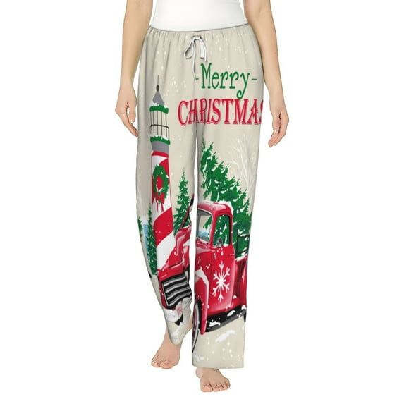 Uemuo Merry Christmas 1 Pattern Women's Wide Leg Palazzo Lounge Pants with Pockets Light Weight Loose Comfy Casual Pajama Pants-Small