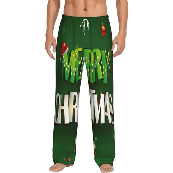 Uemuo Merry Christmas Pattern Men's Wide Leg Palazzo Lounge Pants with Pockets Light Weight Loose Comfy Casual Pajama Pants-Medium