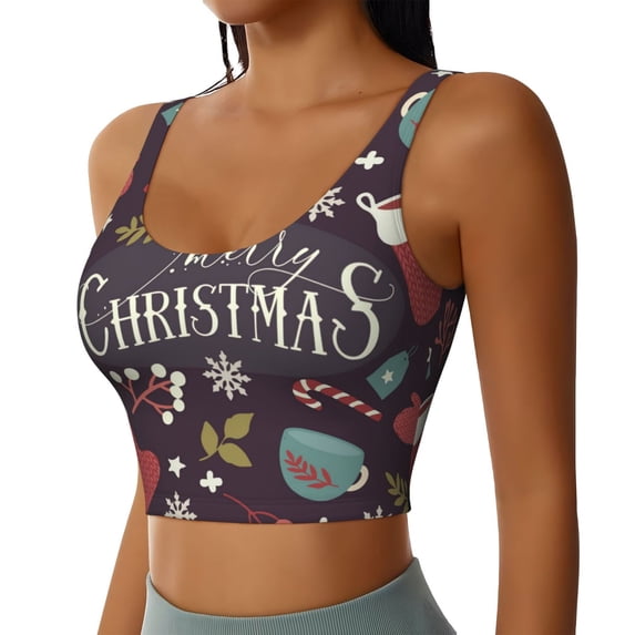 Uemuo Merry Christmas Pattern Women's Sports Bra - High Impact Support, Breathable, and Comfortable Athletic Bra for Running, Yoga, and Workouts