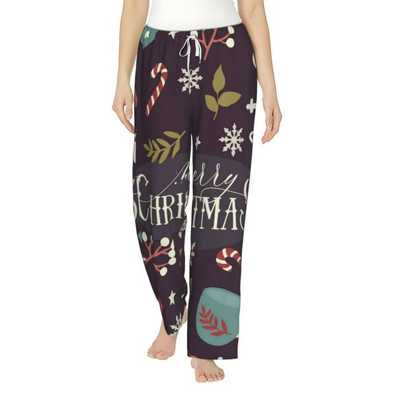 Uemuo Merry Christmas Pattern Women's Wide Leg Palazzo Lounge Pants with Pockets Light Weight Loose Comfy Casual Pajama Pants-Small
