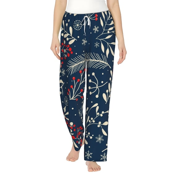 Uemuo Merry Christmas Pattern Women's Wide Leg Palazzo Lounge Pants with Pockets Light Weight Loose Comfy Casual Pajama Pants-X-Large