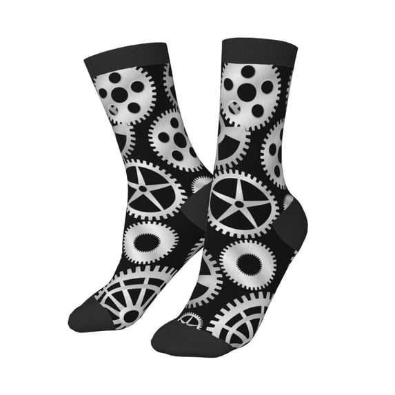 Uemuo Metallic Gears Printed Kids Boys Socks Seamless Crew Socks Crazy Funny Athletic Sport Socks for Children