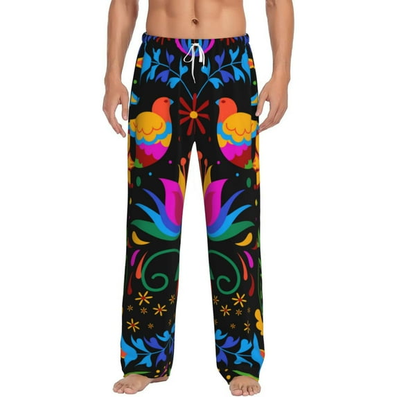 Uemuo Mexican Flower Traditional1 Pattern Men's Wide Leg Palazzo Lounge Pants with Pockets Light Weight Loose Comfy Casual Pajama Pants-Medium
