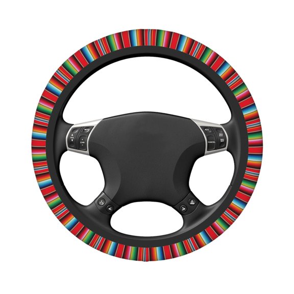 Uemuo Mexican Serape Blanket Stripes Printed Car Elastic Steering Wheel Cover - Universal Car Accessory for Diverse Cars Anti-Slip, and Comfortable- 15"