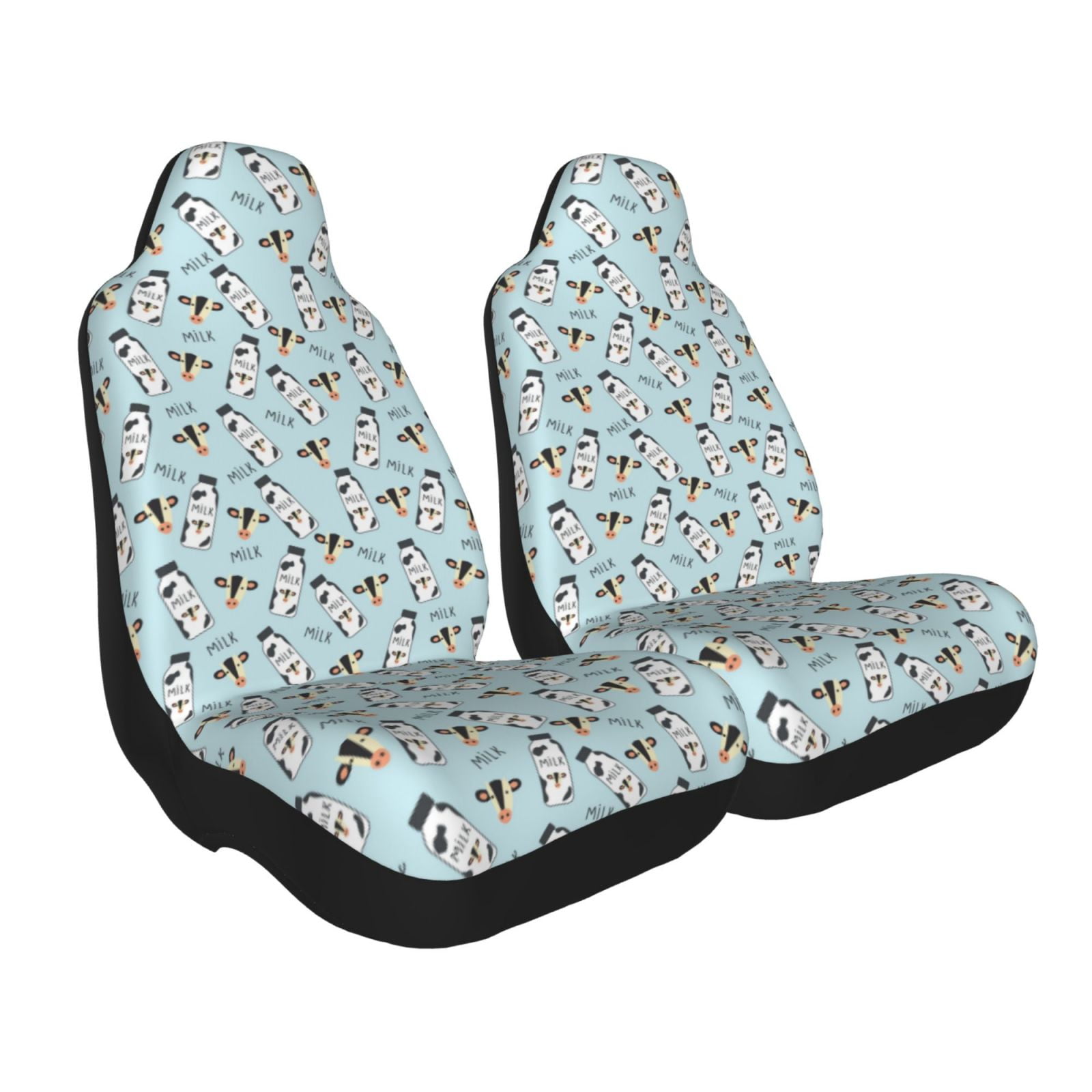 Uemuo Milk Bottles And Cow Head Pattern Car Seat Covers for Front Seats