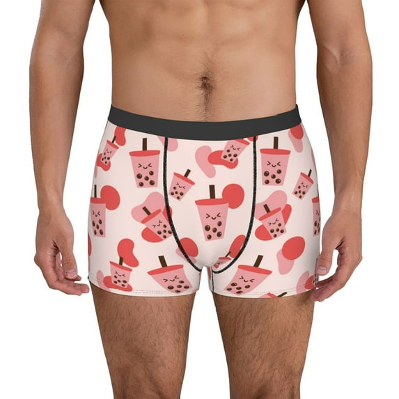 Uemuo Milk Tea Pattern Men's Boxer Briefs,Trunk Anti-Chafing,Comfortable, Durable, and Stylish Underwear-Large