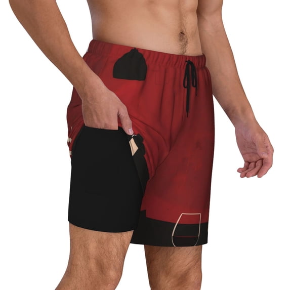 Uemuo Minimalist Romantic Dinner Pattern Mens Swim Trunks Quick Dry Board Shorts with Mesh Lining, Stretch Beach Shorts Quick Dry No-Chafing Board Shorts-Medium