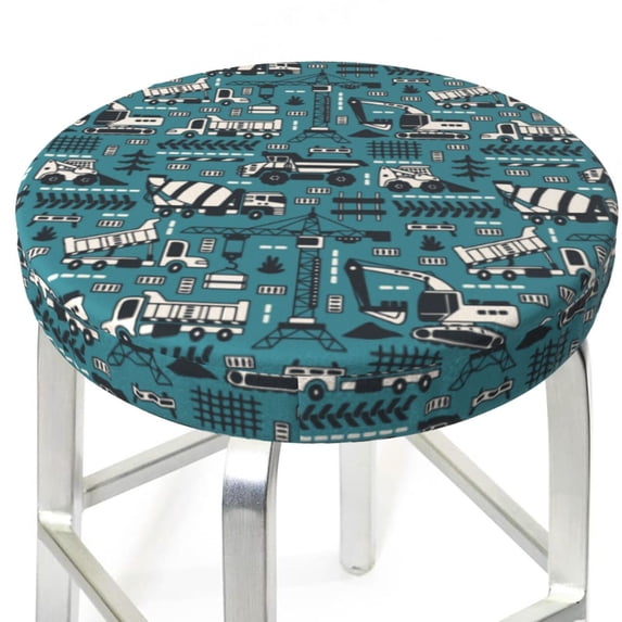 Uemuo Modern Excavator Pattern Round Bar Stool Seat Covers Washable Stool Cushion Slipcover Elastic Bar Chair Covers-12 inch