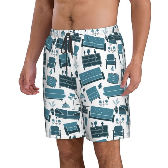 Uemuo Modern Furniture Pattern Men's Swim Trunks Hawaiian Beach Bathing Suit Swimsuits Beach Quick-Dry Shorts with Pockets-X-Large