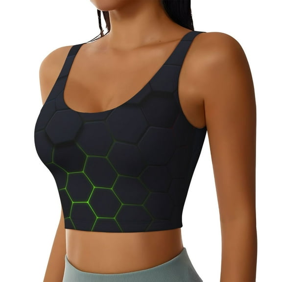 Uemuo Modern Hexagonal Neon Grid Pattern Women's Sports Bra - High Impact Support, Breathable, and Comfortable Athletic Bra for Running, Yoga, and Workouts