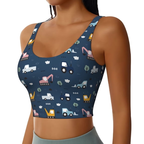 Uemuo Modern Modern Excavator Pattern Women's Sports Bra - High Impact Support, Breathable, and Comfortable Athletic Bra for Running, Yoga, and Workouts