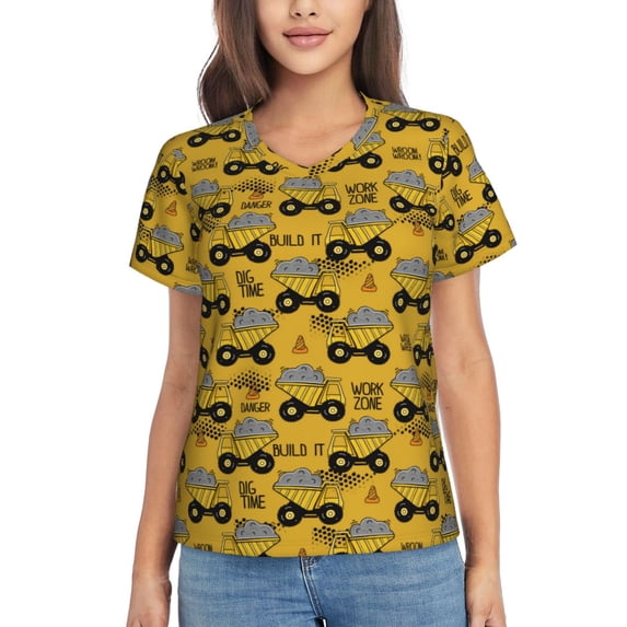 Uemuo Modern Truck Printed Women's Classic V-Neck T-Shirt - Soft, Breathable, Moisture-Wicking, Perfect for Casual, Office, Travel, and Everyday Wear-Small
