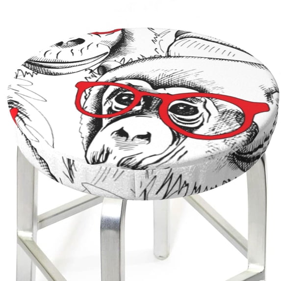 Uemuo Monkey Pattern Round Bar Stool Seat Covers Washable Stool Cushion Slipcover Elastic Bar Chair Covers-12 inch