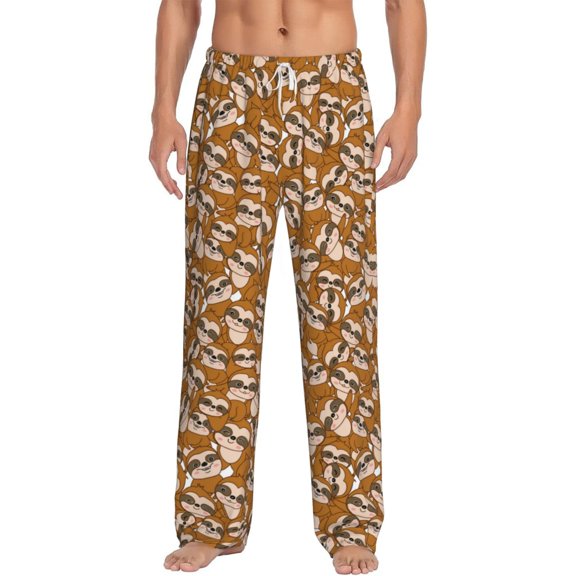 Uemuo Monkey Sloth Pattern Men's Wide Leg Palazzo Lounge Pants with Pockets Light Weight Loose Comfy Casual Pajama Pants-Small