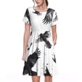 thumbnail image 1 of Uemuo Monochrome Flying Ravens Print Womens Summer Dress Casual Swing Short Sleeve Sundresses Beach A-line Shift Dress, 1 of 6