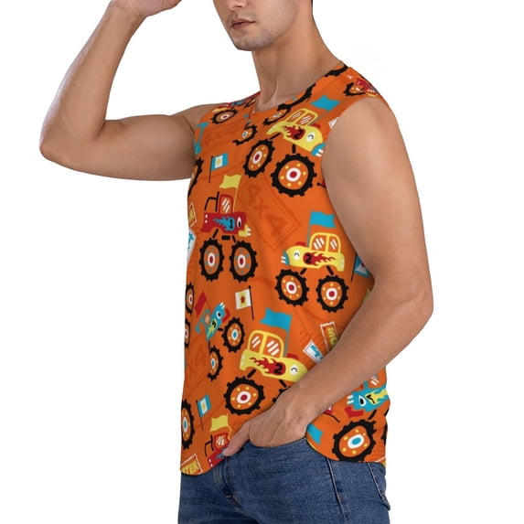Uemuo Monster Truck,Truck Cartoon Pattern Men's Sleeveless T-Shirt,Muscle Athletic Tank Top, Moisture-wicking Quick-dry Breathable Classic Tee Top for Gym Run Outdoor Sports-Large