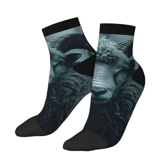 Uemuo Moody Ram Portrait Printed Crew Socks, Moisture-Wicking Socks, Athletic Socks for Men Breathable Cushion Socks Casual Sport Socks for Running Traveling