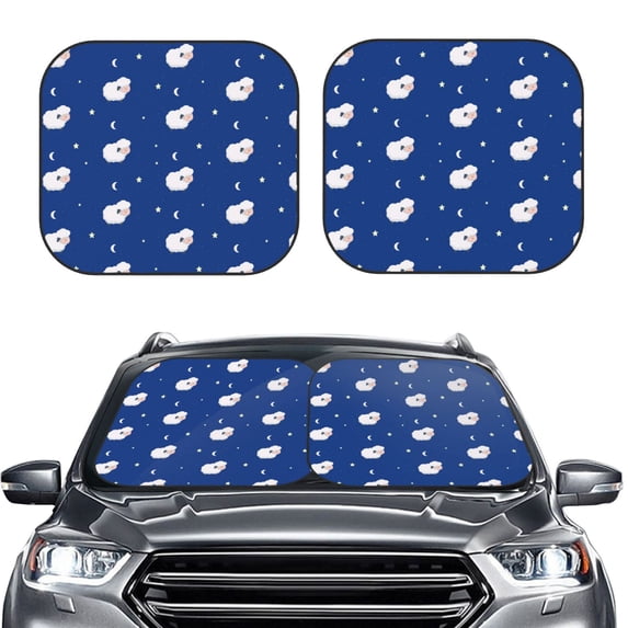 Uemuo Moon Lamb Printed 2 PCS Car Windshield Sun Shade, Auto Sun Heat and UV Rays Blocker, Foldable Automotive Front Window Sunshade Protector