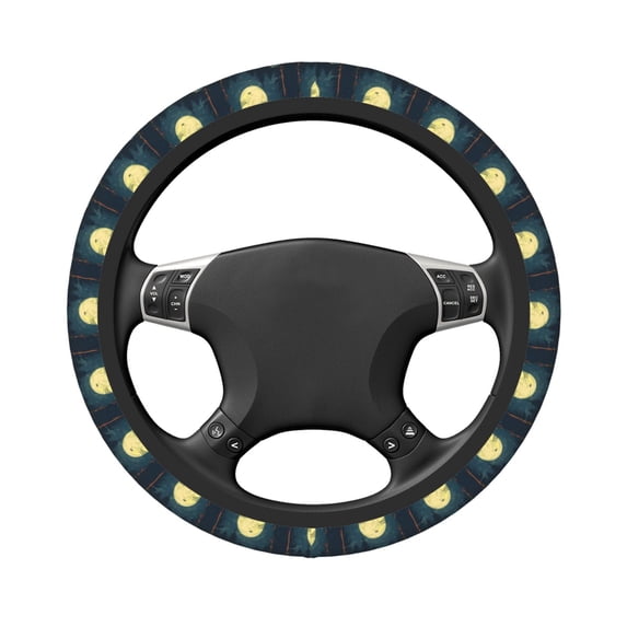 Uemuo Moonlit Skeleton Campfire Printed Car Elastic Steering Wheel Cover - Universal Car Accessory for Diverse Cars Anti-Slip, and Comfortable- 15"