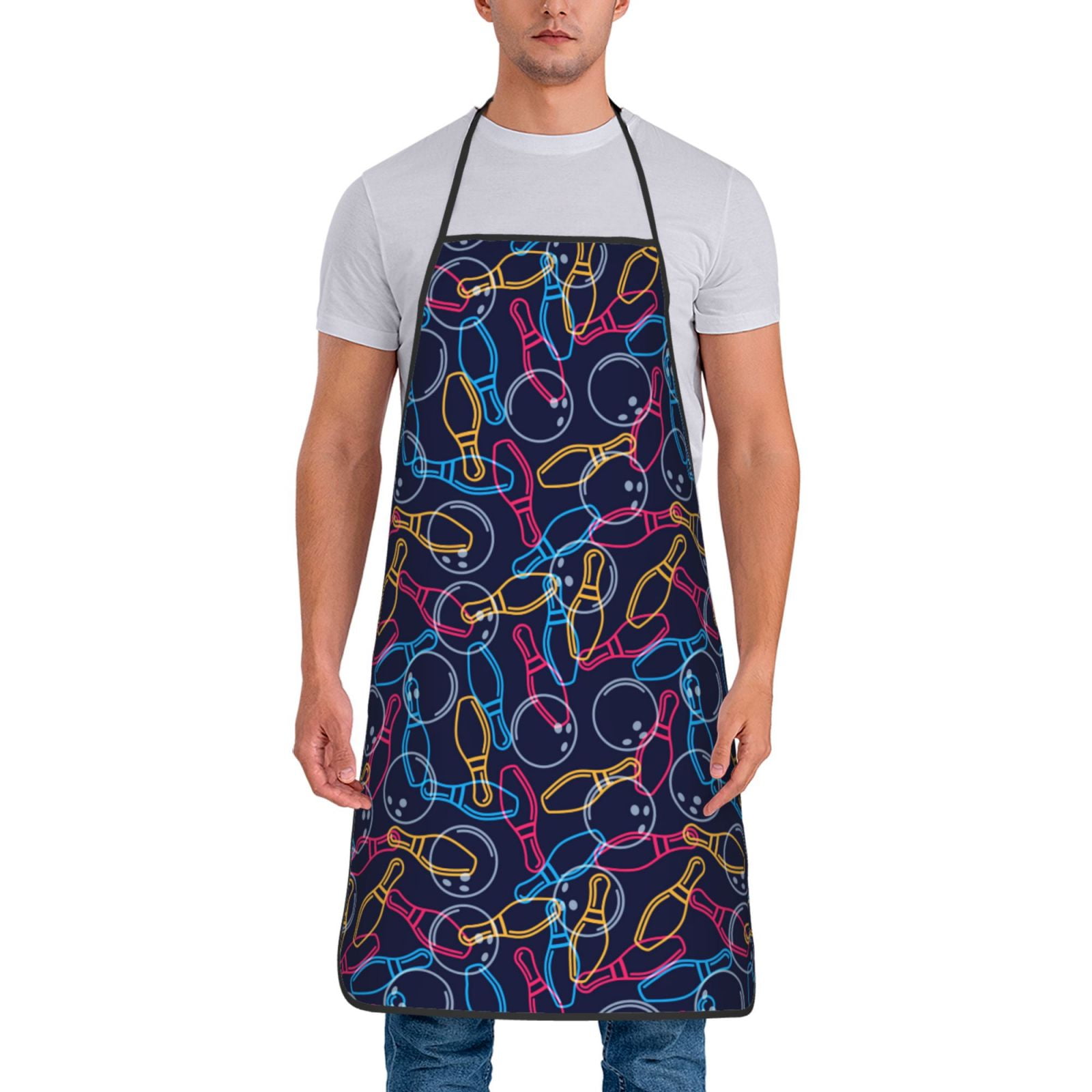 Uemuo Multicolor Bowling Printed Bib Apron, Adjustable , Water and Oil