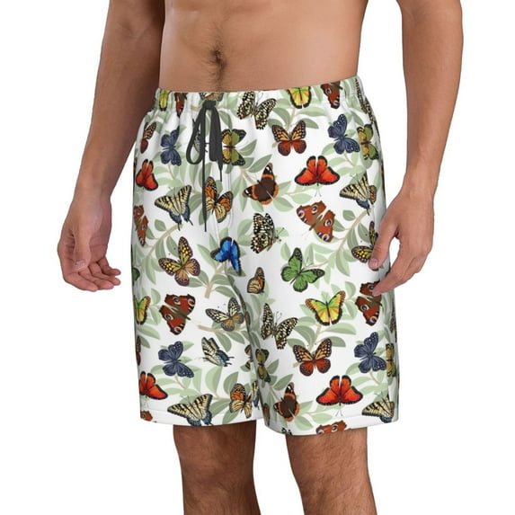 Uemuo Multicolored Butterflies Pattern Men's Swim Trunks Hawaiian Beach Bathing Suit Swimsuits Beach Quick-Dry Shorts with Pockets-Small