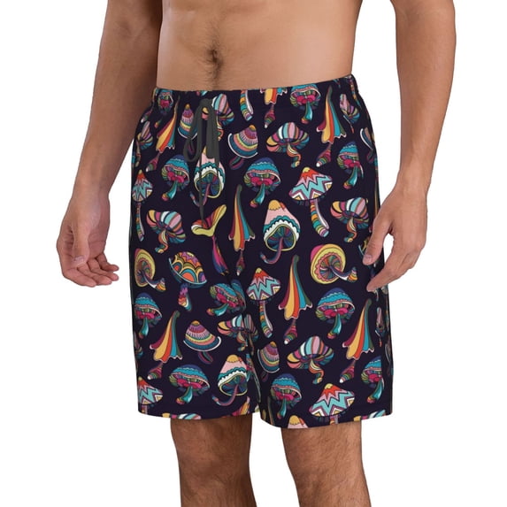 Uemuo Mushroom Doodle Pattern Men's Swim Trunks Hawaiian Beach Bathing Suit Swimsuits Beach Quick-Dry Shorts with Pockets-XX-Large