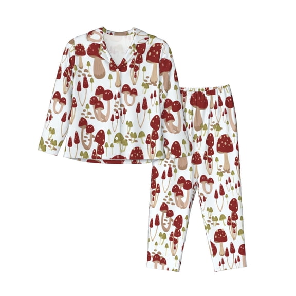 Uemuo Mushroom Pattern Womens Pajama Sets,PJ Set for Women,Pajamas for Women Logo,Long Sleeve Pajama Set for Women,Soft Long Sleeve Top With Pants-Large