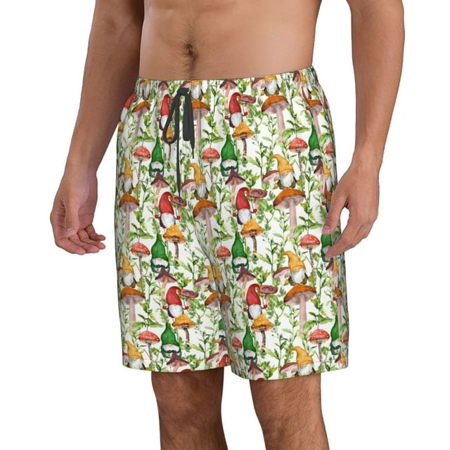 Uemuo Mushrooms Gnomes Pattern Men's Swim Trunks Hawaiian Beach Bathing ...