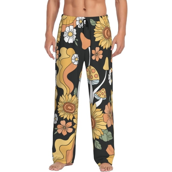 Uemuo Mushrooms Honeycomb Pattern Men's Wide Leg Palazzo Lounge Pants with Pockets Light Weight Loose Comfy Casual Pajama Pants-XX-Large