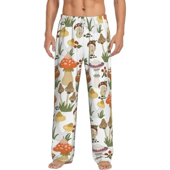 Uemuo Mushrooms Pattern Men's Wide Leg Palazzo Lounge Pants with Pockets Light Weight Loose Comfy Casual Pajama Pants-Medium