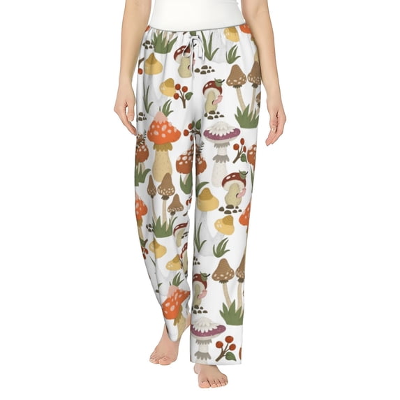 Uemuo Mushrooms Pattern Women's Wide Leg Palazzo Lounge Pants with Pockets Light Weight Loose Comfy Casual Pajama Pants-X-Large