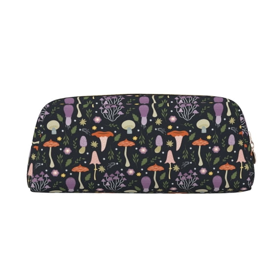 Uemuo Mushrooms Printed Leather Pencil Case, Pencil Pouch, Portable Pencil Bag, Pen Case for& Office