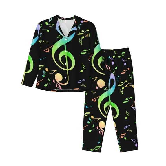 Uemuo Music Notes Pattern Womens Pajama Sets,PJ Set for Women,Pajamas for Women Logo,Long Sleeve Pajama Set for Women,Soft Long Sleeve Top With Pants-XX-Large