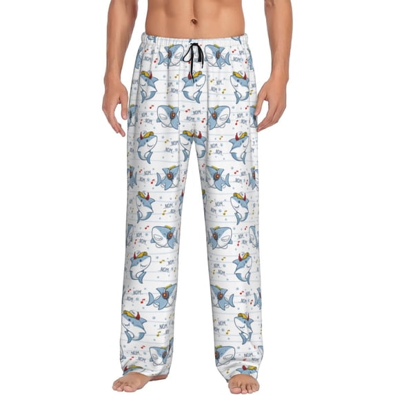 Uemuo Music Shark Pattern Men's Wide Leg Palazzo Lounge Pants with Pockets Light Weight Loose Comfy Casual Pajama Pants-Small