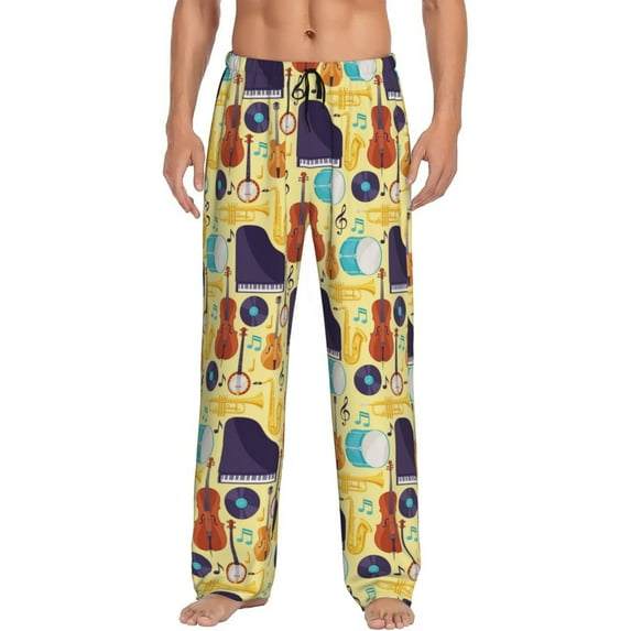 Uemuo Musical Instruments Pattern Men's Wide Leg Palazzo Lounge Pants with Pockets Light Weight Loose Comfy Casual Pajama Pants-Small