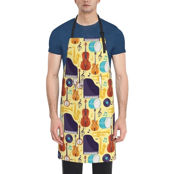 Uemuo Musical Instruments Pattern Waterproof Apron Adjustable Dishwasher Apron- Apron for Women Men Heavy Duty Work Apron for Dishwashing Chemical Lab