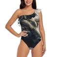 thumbnail image 1 of Uemuo Mystical Bull in Fog Print Women's One Piece Swimsuit Asymmetrical Neck Bathing Suit One Shoulder Side Cutout Ruffle Swimwear-Medium, 1 of 6