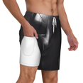 thumbnail image 1 of Uemuo Mystical Masked Figure Monochrome Pattern Mens Swim Trunks Quick Dry Board Shorts with Mesh Lining, Stretch Beach Shorts Quick Dry No-Chafing Board Shorts-X-Large, 1 of 9