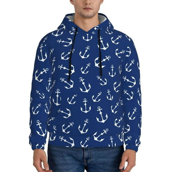 Uemuo Nautical Anchors Pattern Men's Hoodie - Casual Pullover Hoodie with Kangaroo Pocket, Stylish Hooded Sweatshirt for Everyday Wear-Small