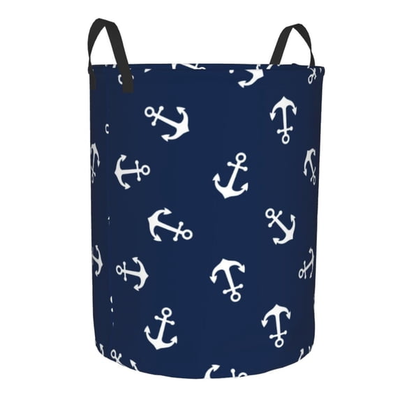 Uemuo Nautical Themed Simple Anchors Pattern Circular Laundry Hamper Basket with handles,Collapsible laundry basket,Large capacity laundry hamper,Laundry Organizer-