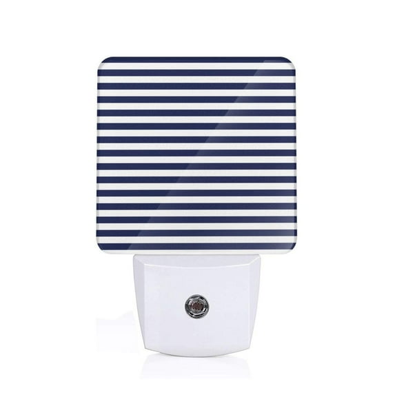 Uemuo Navy Blue And White Stripes Night Light, Night Lights Plug into Wall, Dusk to Dawn Sensor Warm White Led Night Light 0.5W-US