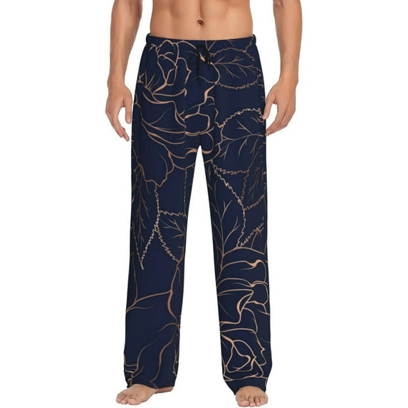 Uemuo Navy Dark Blue Pattern Men's Wide Leg Palazzo Lounge Pants with Pockets Light Weight Loose Comfy Casual Pajama Pants-