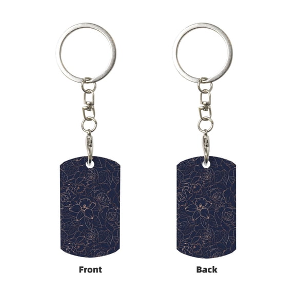 Uemuo Navy Dark Blue Pattern Rectangular Metal Keychain - Durable, Stylish, and Personalized Key Ring for Men and Women,Engraved Keychain,Gift Slim Sturdy Keychain