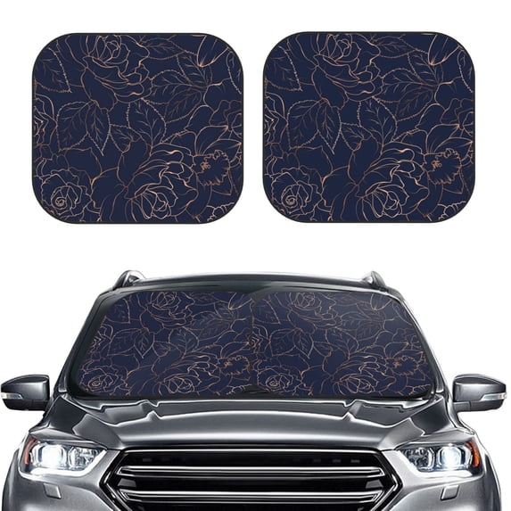 Uemuo Navy Dark Blue Printed 2 PCS Car Windshield Sun Shade, Auto Sun Heat and UV Rays Blocker, Foldable Automotive Front Window Sunshade Protector