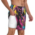 thumbnail image 1 of Uemuo Neon Gothic Skull Moon Pattern Mens Swim Trunks Quick Dry Board Shorts with Mesh Lining, Stretch Beach Shorts Quick Dry No-Chafing Board Shorts-Small, 1 of 9