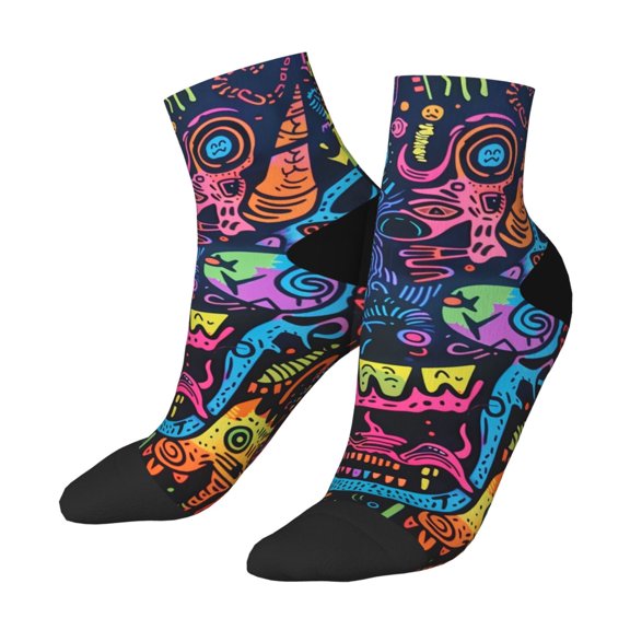 Uemuo Neon Graffiti Urban Art Printed Crew Socks, Moisture-Wicking Socks, Athletic Socks for Men Breathable Cushion Socks Casual Sport Socks for Running Traveling