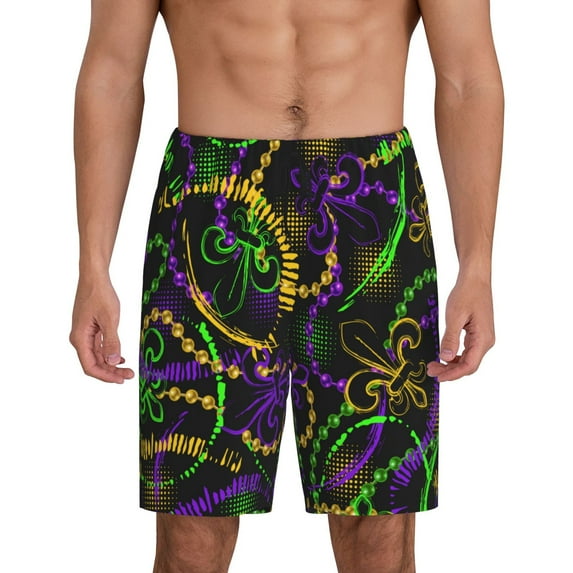 Uemuo Neon Mardi Gras Pattern Men's Short Pajama Pants – Soft & Breathable Lounge Shorts, Elastic Waistband with Pockets, Lightweight Sleepwear for All-Season Comfort-XX-Large