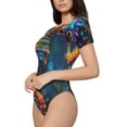 thumbnail image 1 of Uemuo Neon Seahorse Underwater Realm Pattern Women's One Piece Short Sleeve Swimsuit Rash Guard Surfing Modest Quick-drying Swimsuit Beach Essentials-XX-Large, 1 of 9